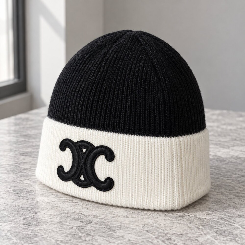 CELINE Triomphe Two Tone Knit Beanie - Picture 4 of 6